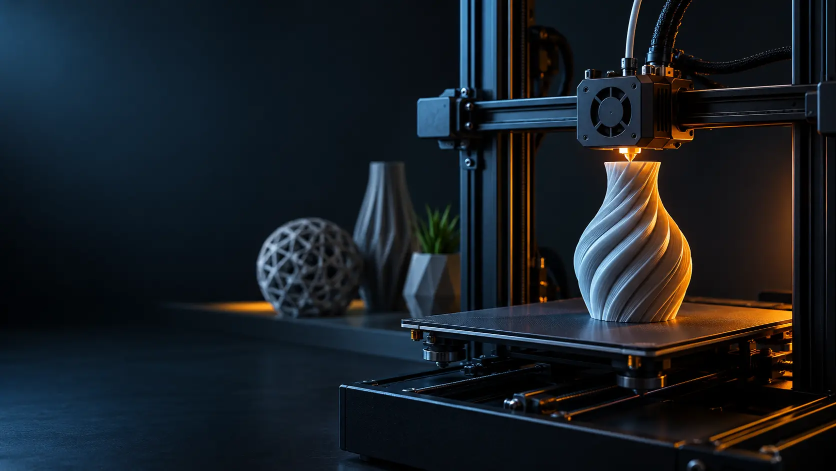 A sculptural vase taking shape on a 3D printer